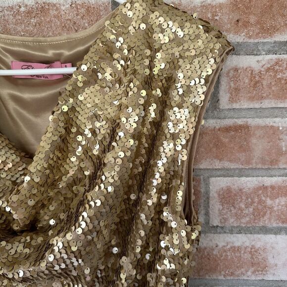 NWT Eliza J Gold Sequin Cocktail Draped Neck Party Dress Size 6 - Picture 12 of 12
